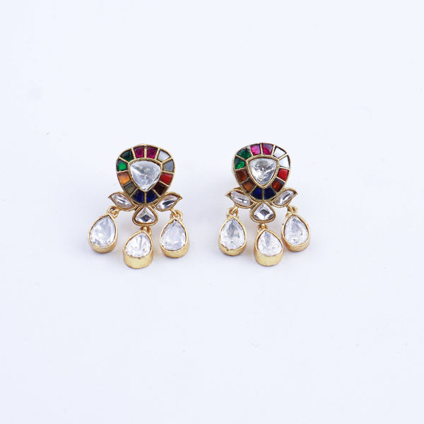 Detailed view of a 22K gold-plated fashion earring highlighting intricate motifs, textured detailing, and a premium 22K gold-plated finish
