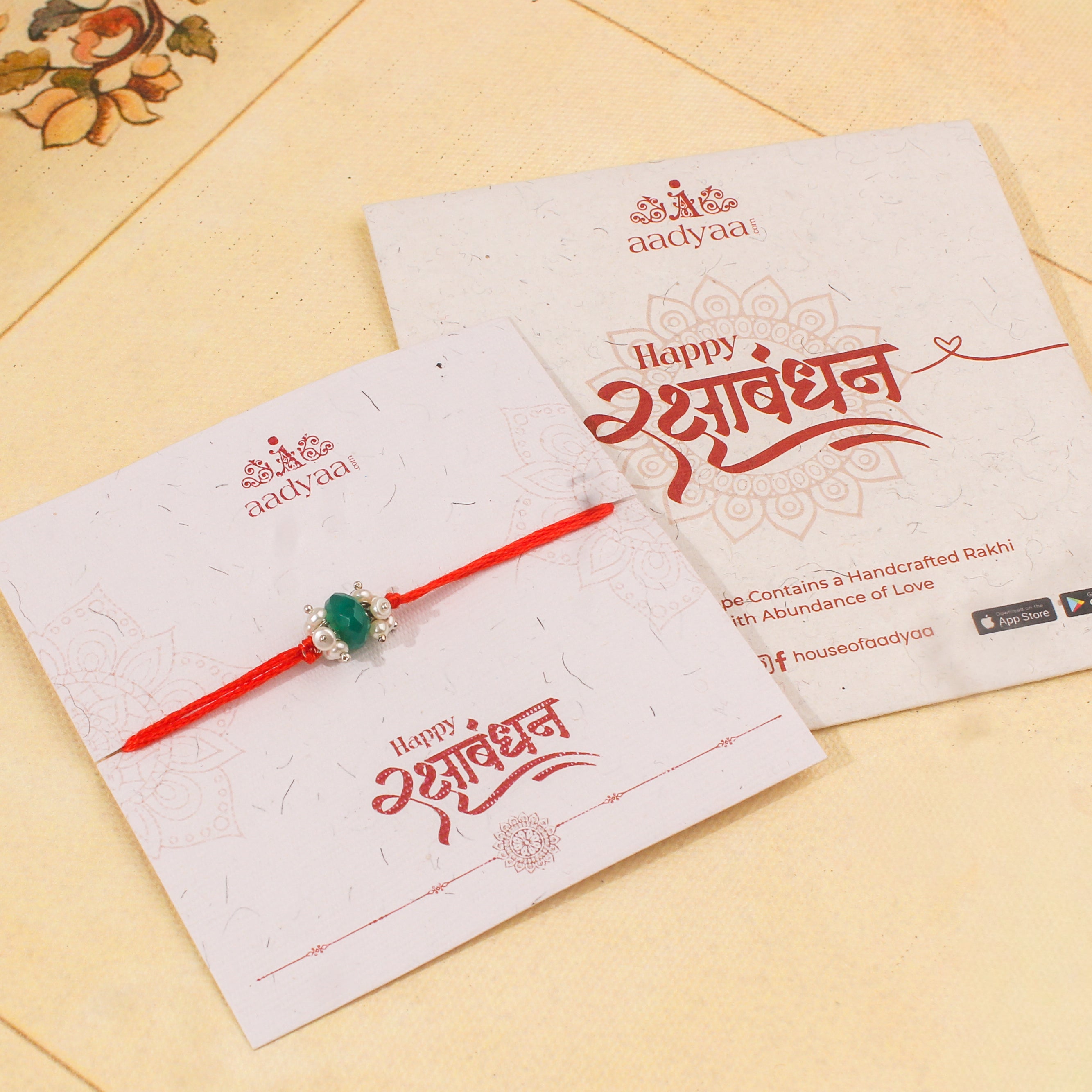 Green Onyx & Pearl Bunch Rakhi (Project Handmade)
