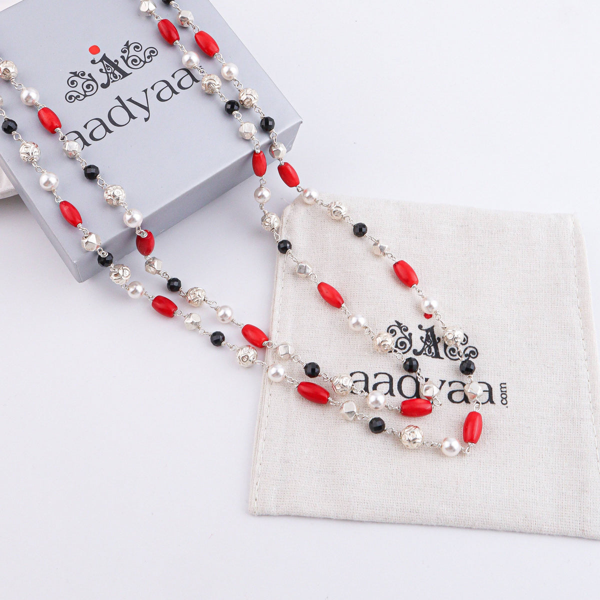 Double Layer Coral, Pearl, Mohanmaal Bead, Ashtapailu & Black Spinel Ganthan