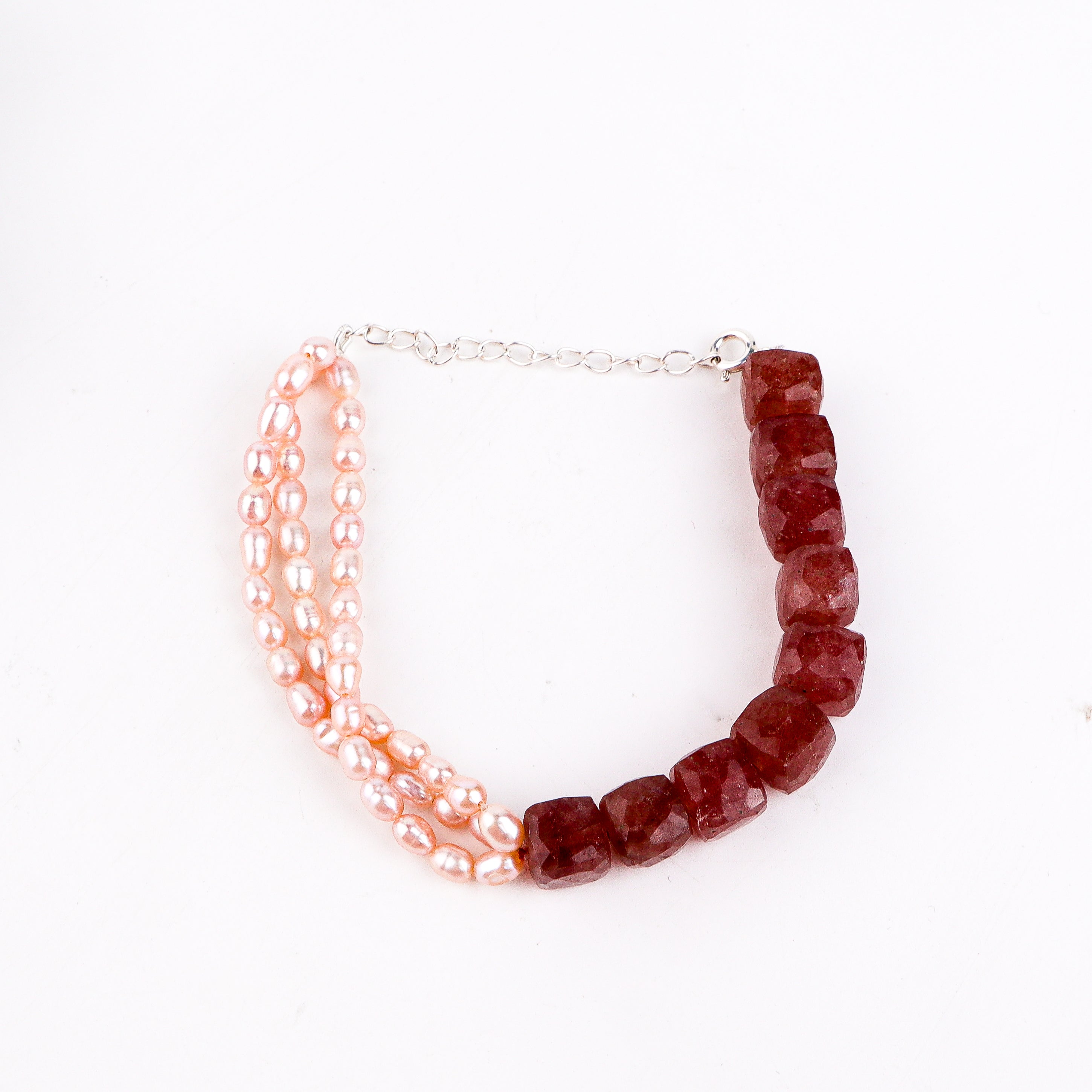 Strawberry Quartz & Pink Rice Pearl Bracelet