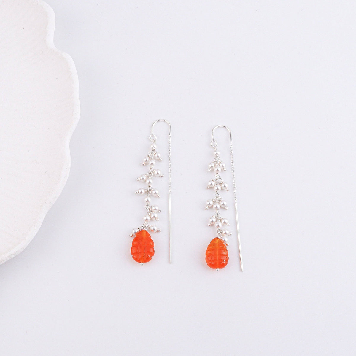 Carnelian & Pearl Sui Dhaaga Branch Earrings