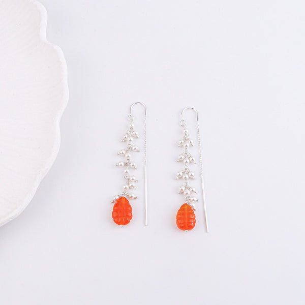 Carnelian & Pearl Sui Dhaaga Branch Earrings
