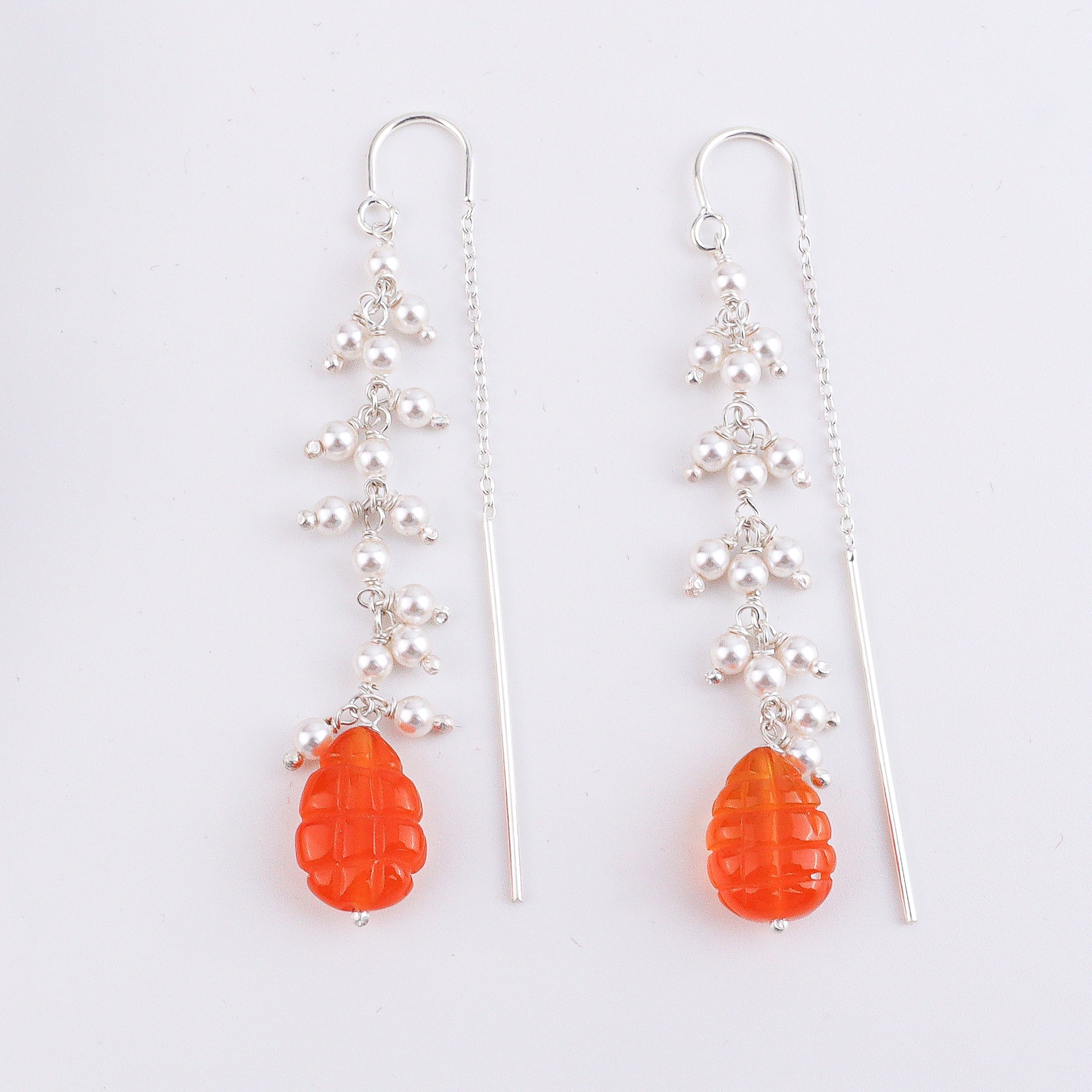 Carnelian & Pearl Sui Dhaaga Branch Earrings