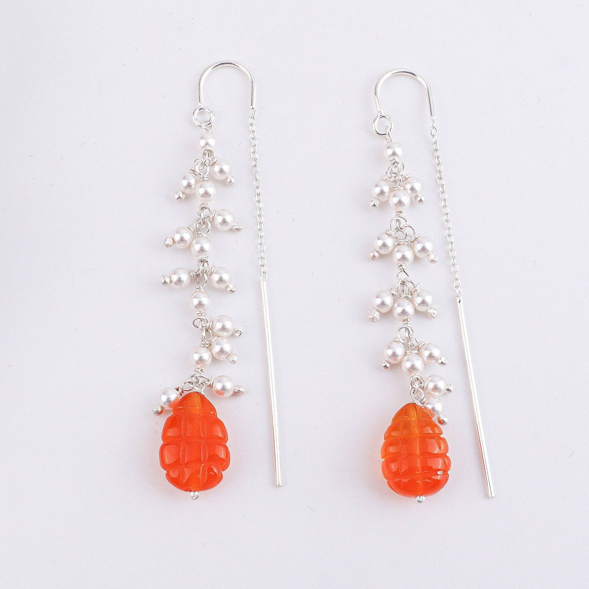 Carnelian & Pearl Sui Dhaaga Branch Earrings