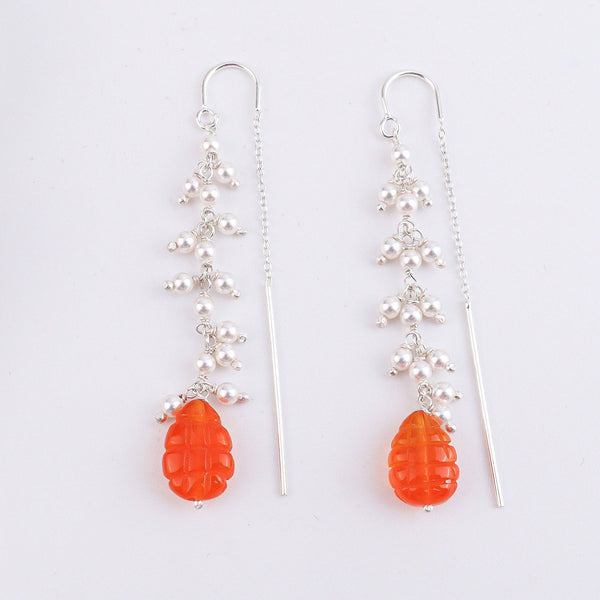 Carnelian & Pearl Sui Dhaaga Branch Earrings