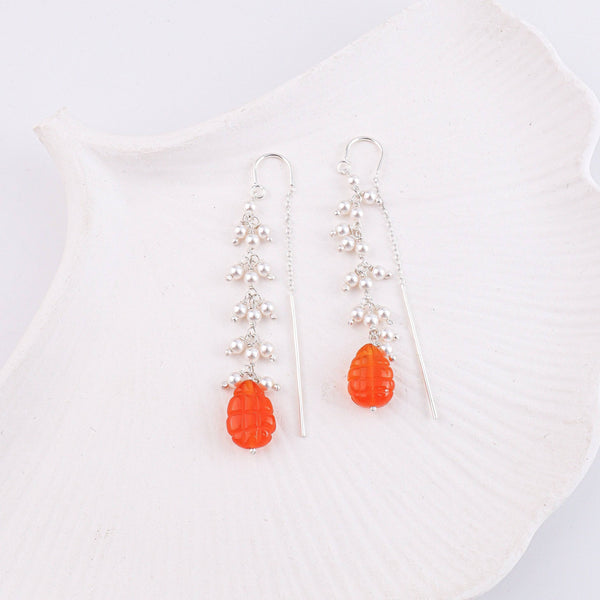 Carnelian & Pearl Sui Dhaaga Branch Earrings