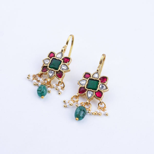 Close-up of a 22K gold-plated fashion earring showcasing intricate detailing, fine craftsmanship, and rich 22K gold plating