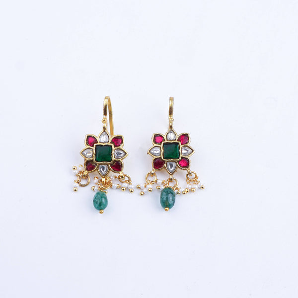 Detailed view of a 22K gold-plated fashion earring highlighting intricate motifs, textured detailing, and a premium 22K gold-plated finish