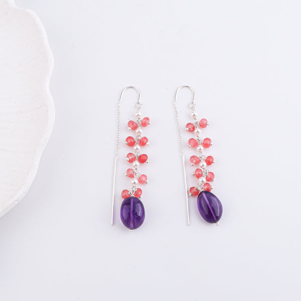 Amethyst & Pink Jade Sui Dhaaga Branch Earrings