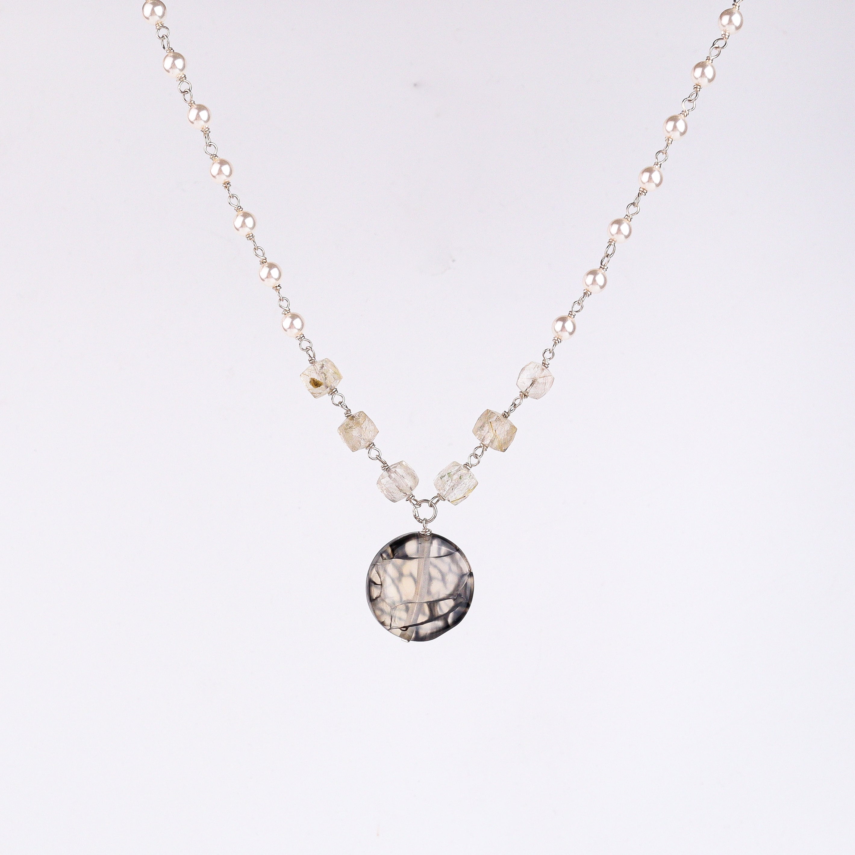 Multicolour Stone Necklace with Pearl Ganthan