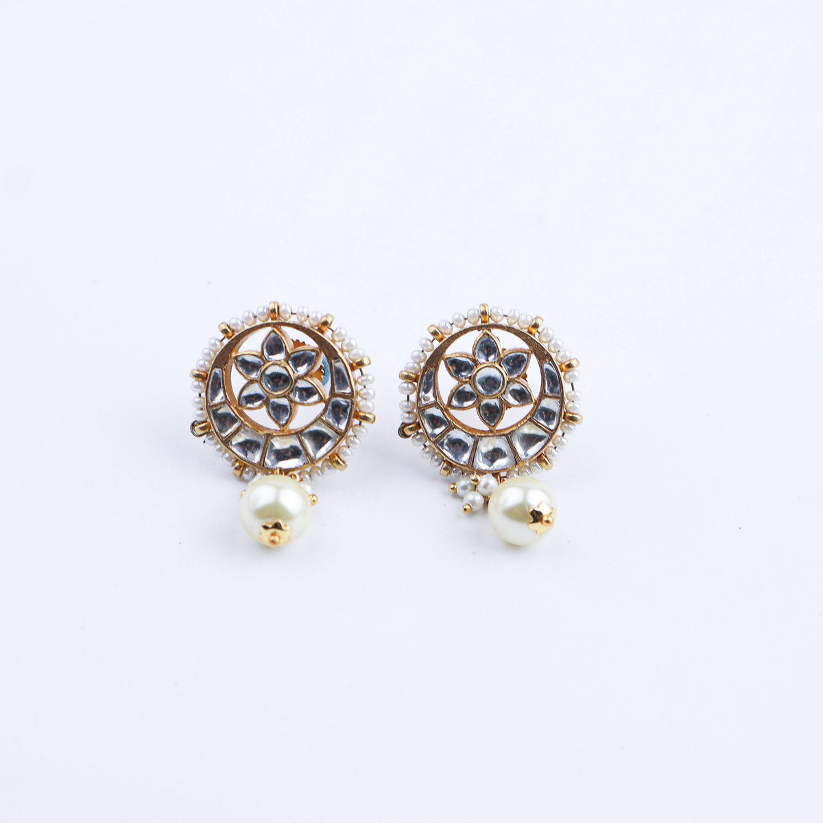 Detailed view of a 22K gold-plated fashion earring highlighting intricate motifs, textured detailing, and premium 22K gold-plated finish