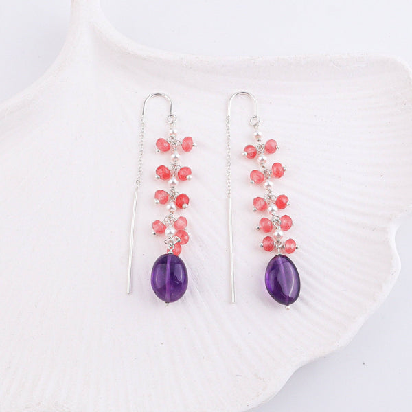 Amethyst & Pink Jade Sui Dhaaga Branch Earrings