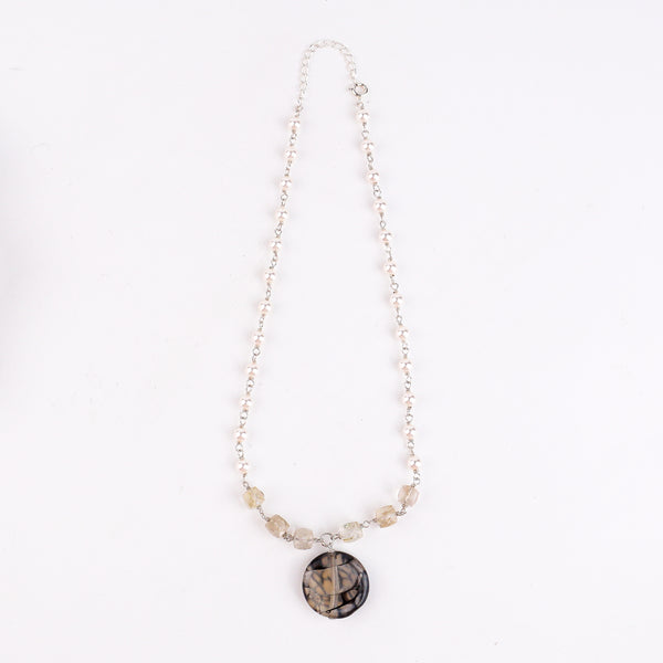 Multicolour Stone Necklace with Pearl Ganthan