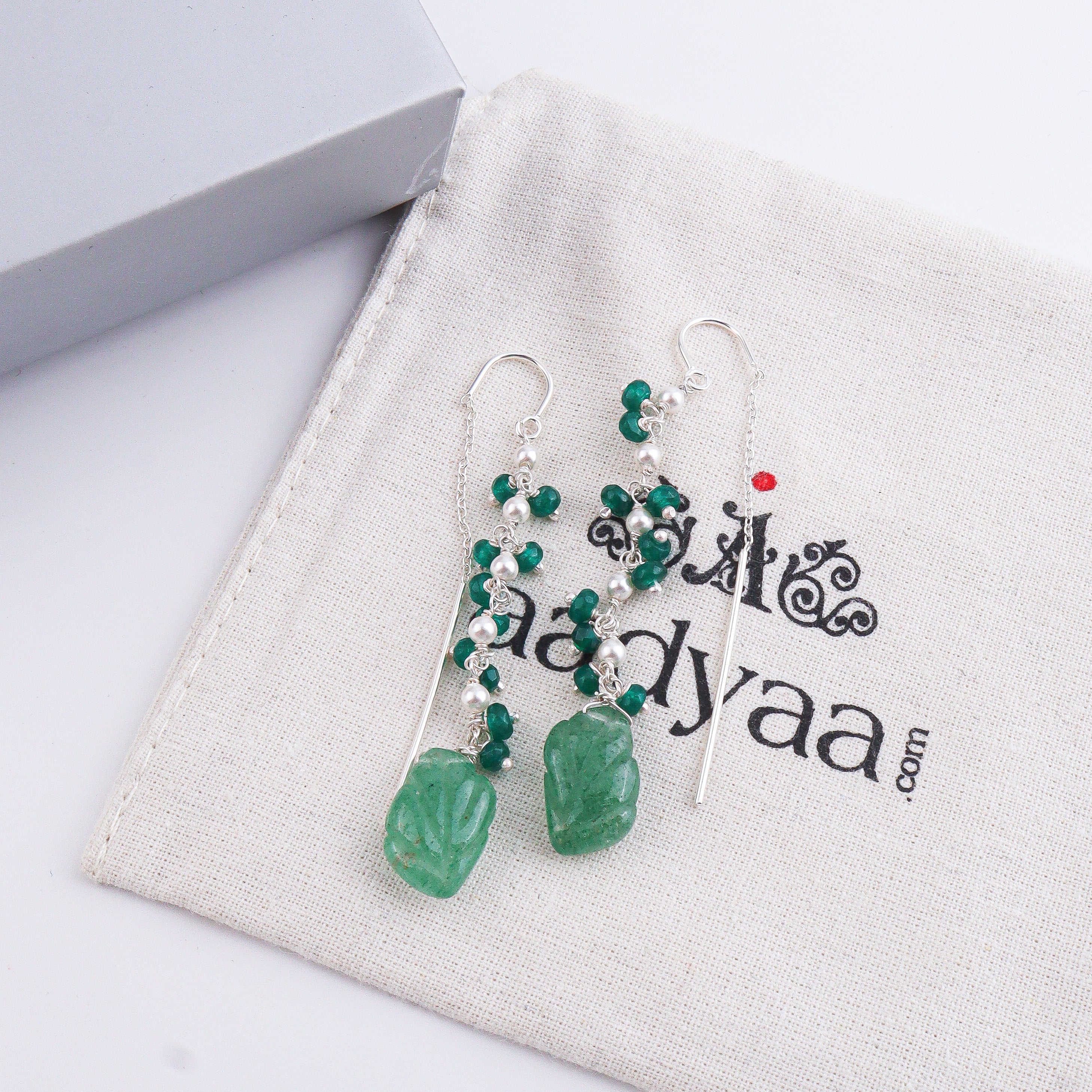 Russian Quartz & Green Onyx Sui Dhaaga Branch Earrings