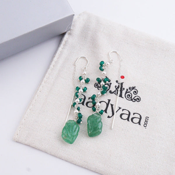 Russian Quartz & Green Onyx Sui Dhaaga Branch Earrings