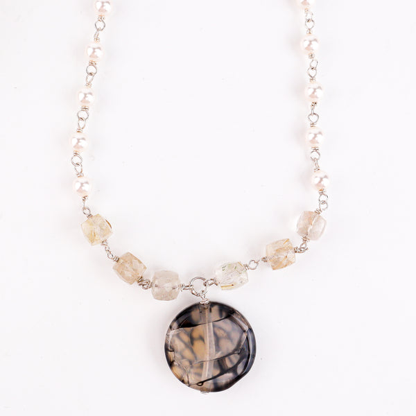 Multicolour Stone Necklace with Pearl Ganthan