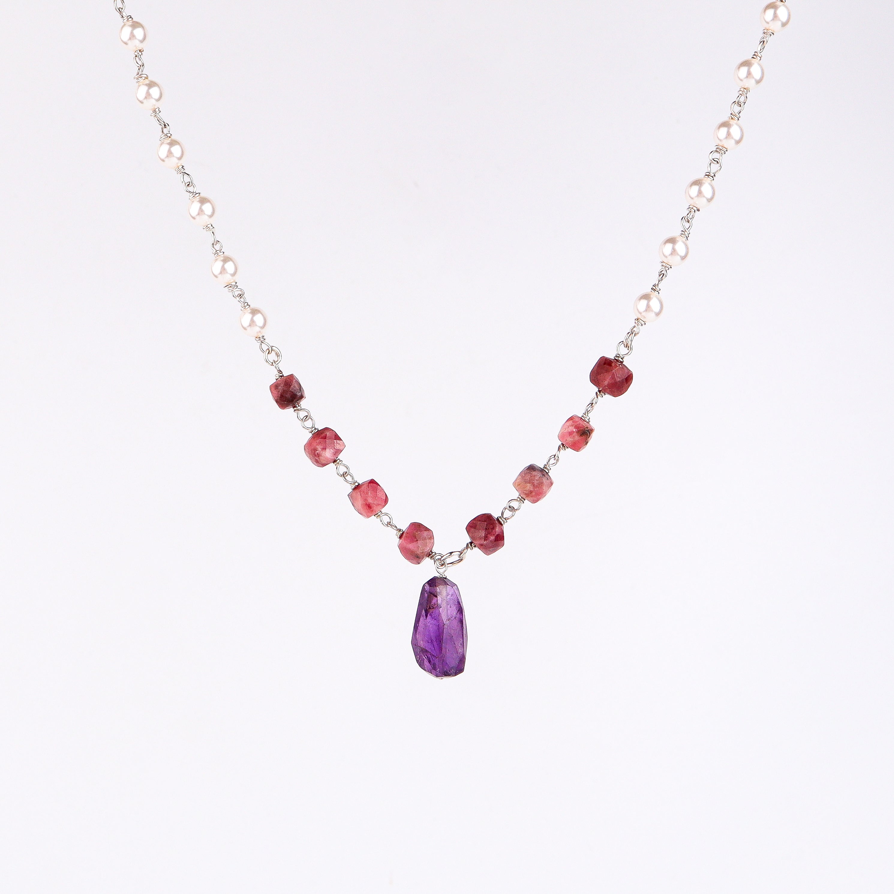 Multicolour Stone Necklace with Pearl Ganthan