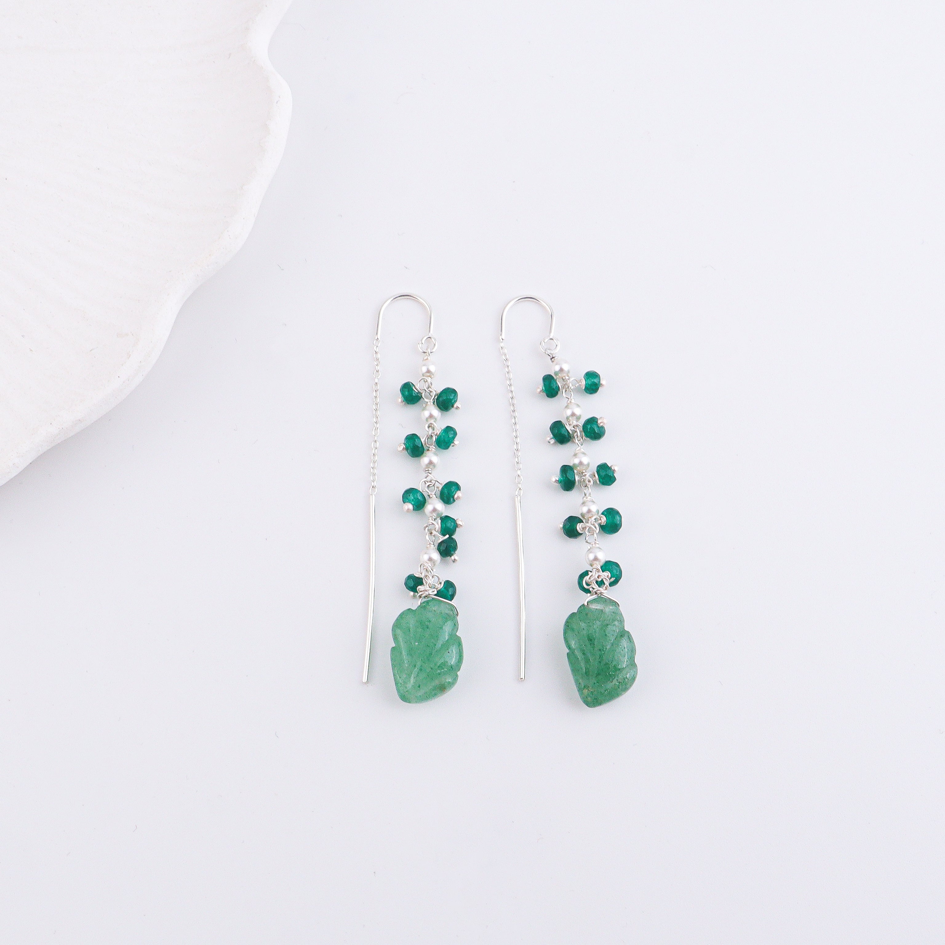 Russian Quartz & Green Onyx Sui Dhaaga Branch Earrings