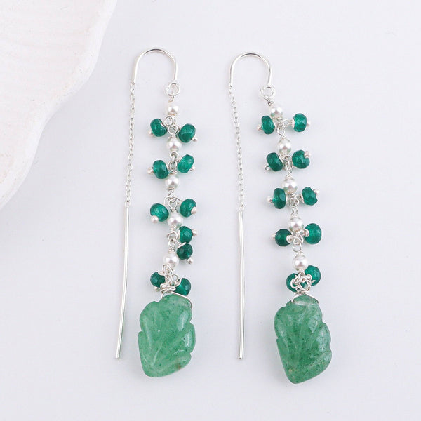 Russian Quartz & Green Onyx Sui Dhaaga Branch Earrings