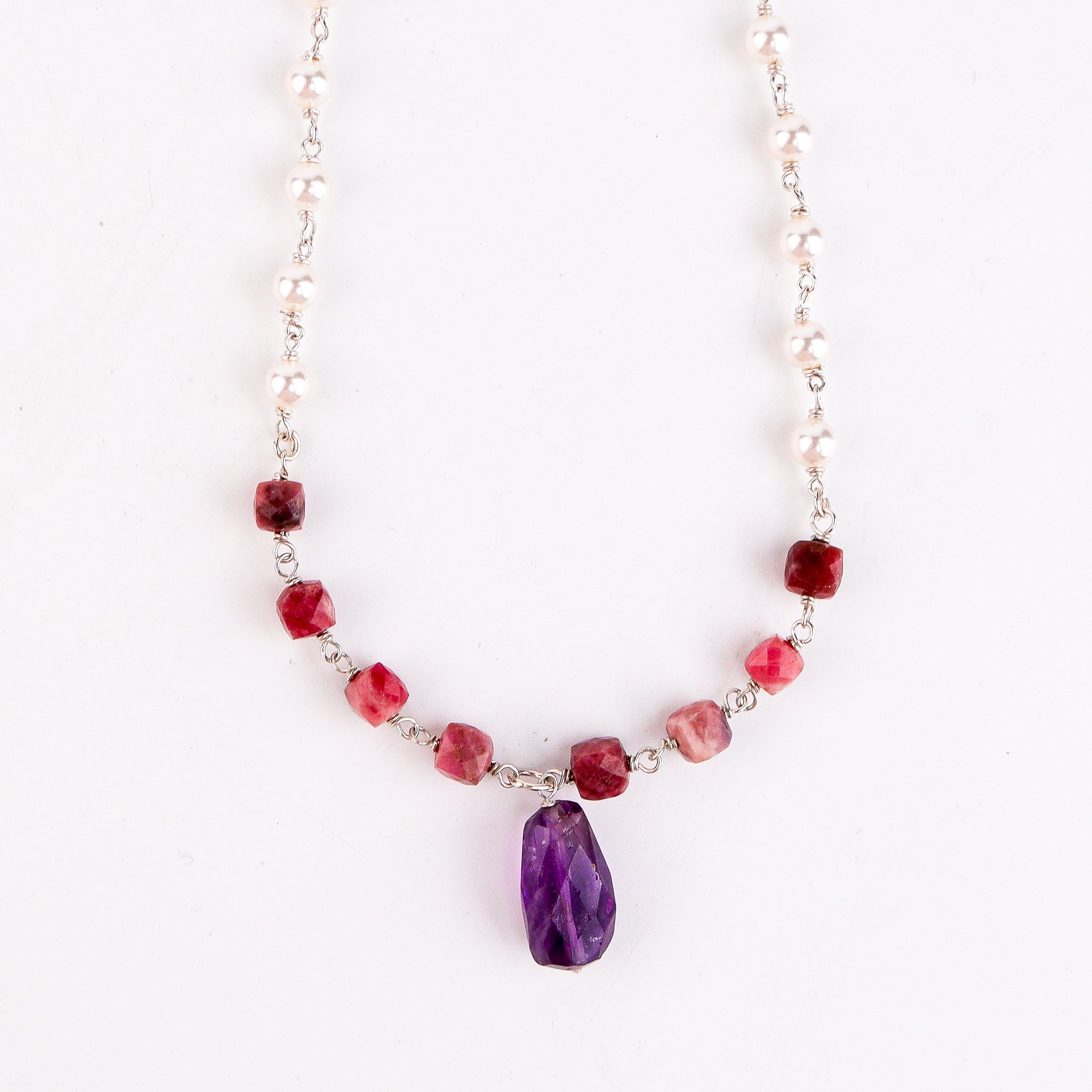 Multicolour Stone Necklace with Pearl Ganthan