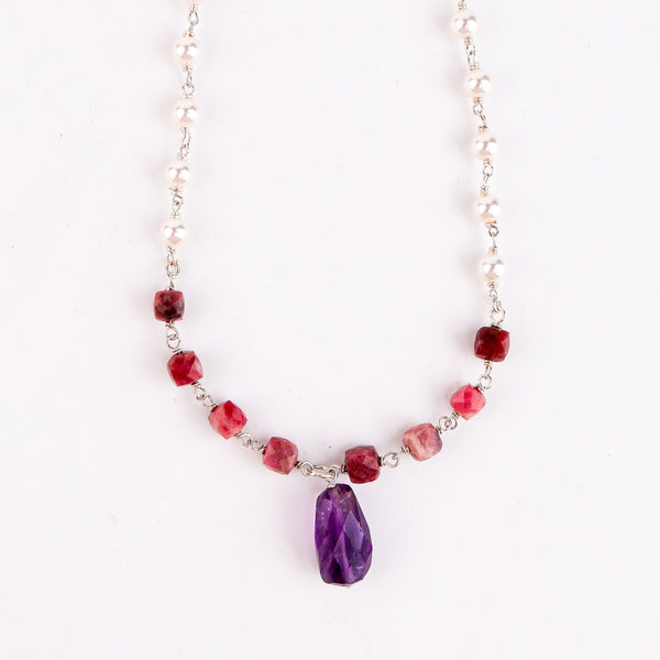 Multicolour Stone Necklace with Pearl Ganthan