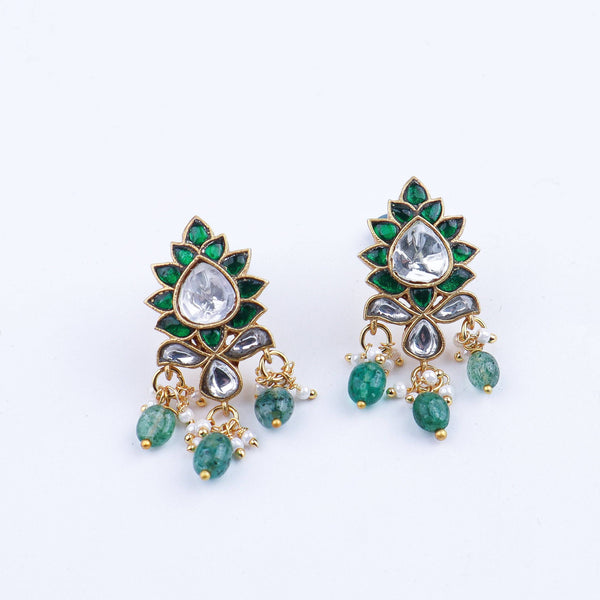 Detailed view of a 22K gold-plated fashion earring highlighting intricate motifs, textured detailing, and premium 22K gold-plated finish