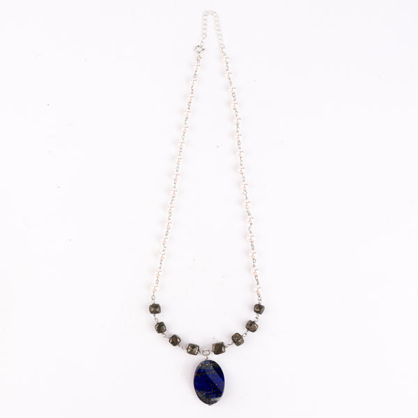 Multicolour Stone Necklace with Pearl Ganthan