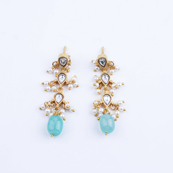 Angled view of a 22K gold-plated fashion earring highlighting its elegant silhouette, structure, and polished gold finish