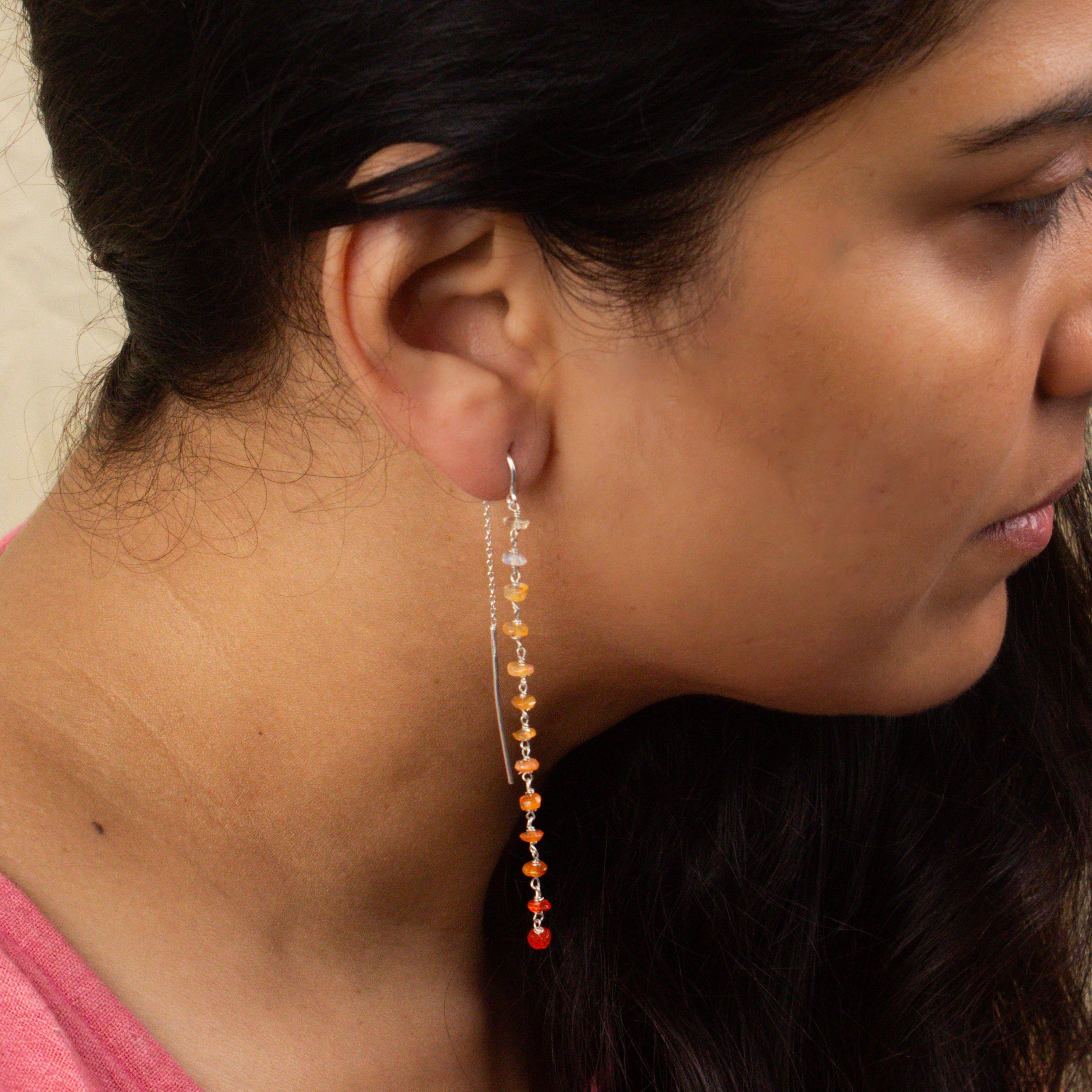 Silver Sui Dhaaga Carnelian Stones Earring