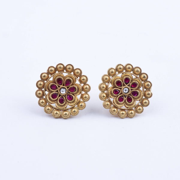 Close-up of a 22K gold-plated fashion earring showcasing intricate detailing, fine craftsmanship, and rich 22K gold plating