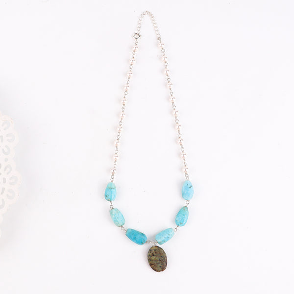 Multicolour Stone Necklace with Pearl Ganthan
