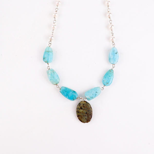 Multicolour Stone Necklace with Pearl Ganthan