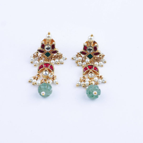 Detailed view of a 22K gold-plated fashion earring highlighting intricate motifs, textured detailing, and premium 22K gold-plated finish