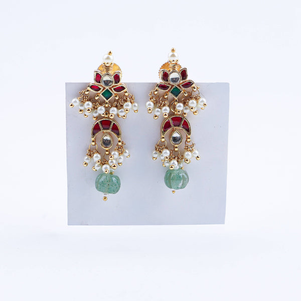 Close-up of a 22K gold-plated fashion earring showcasing intricate detailing, fine craftsmanship, and rich 22K gold plating