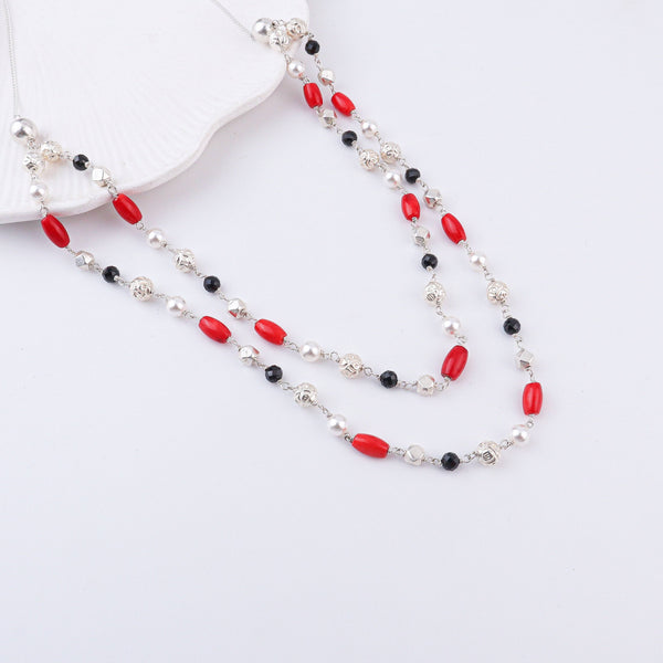 Double Layer Coral, Pearl, Mohanmaal Bead, Ashtapailu & Black Spinel Ganthan
