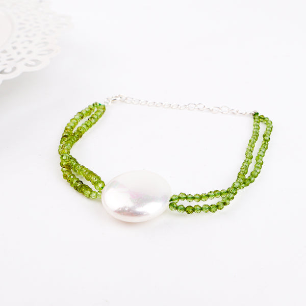 Coin Pearl & Peridot Bracelet