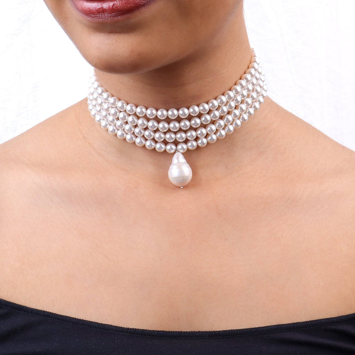 Four Layer Pearl Baroque Pearl Latkan Choker