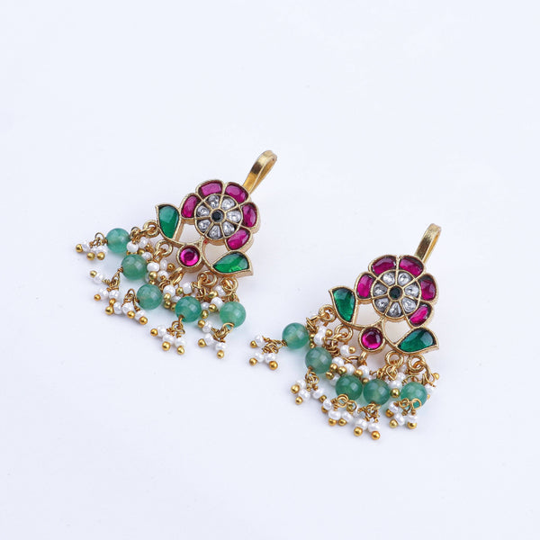 Detailed view of 22K gold-plated fashion earring highlighting intricate motifs, textured detailing, and premium 22K gold-plated finish