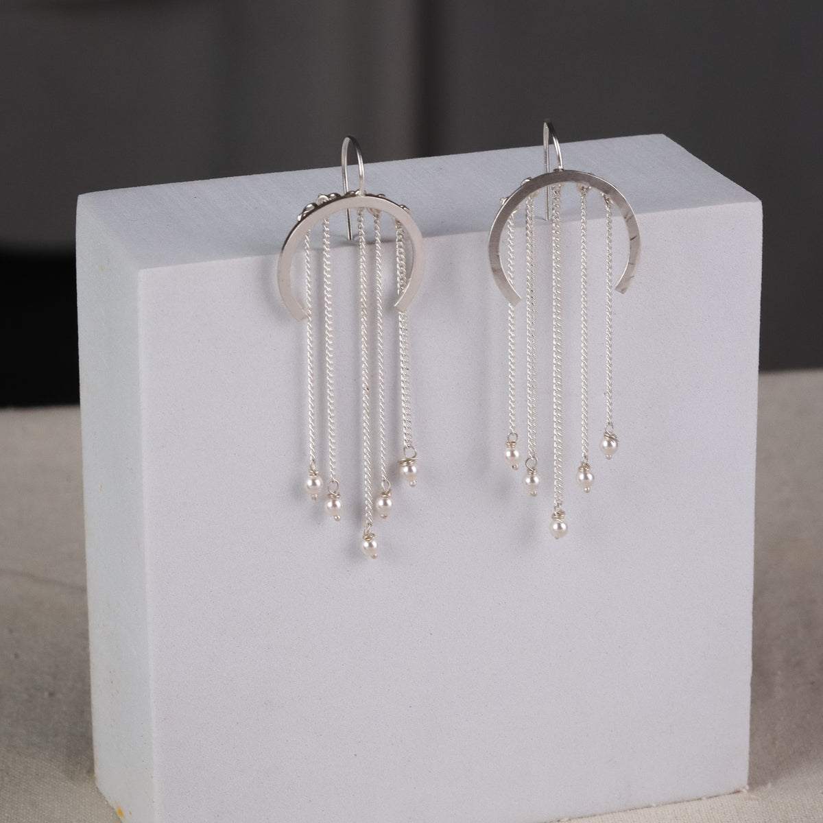 Silver C-Shape Fringe Earrings
