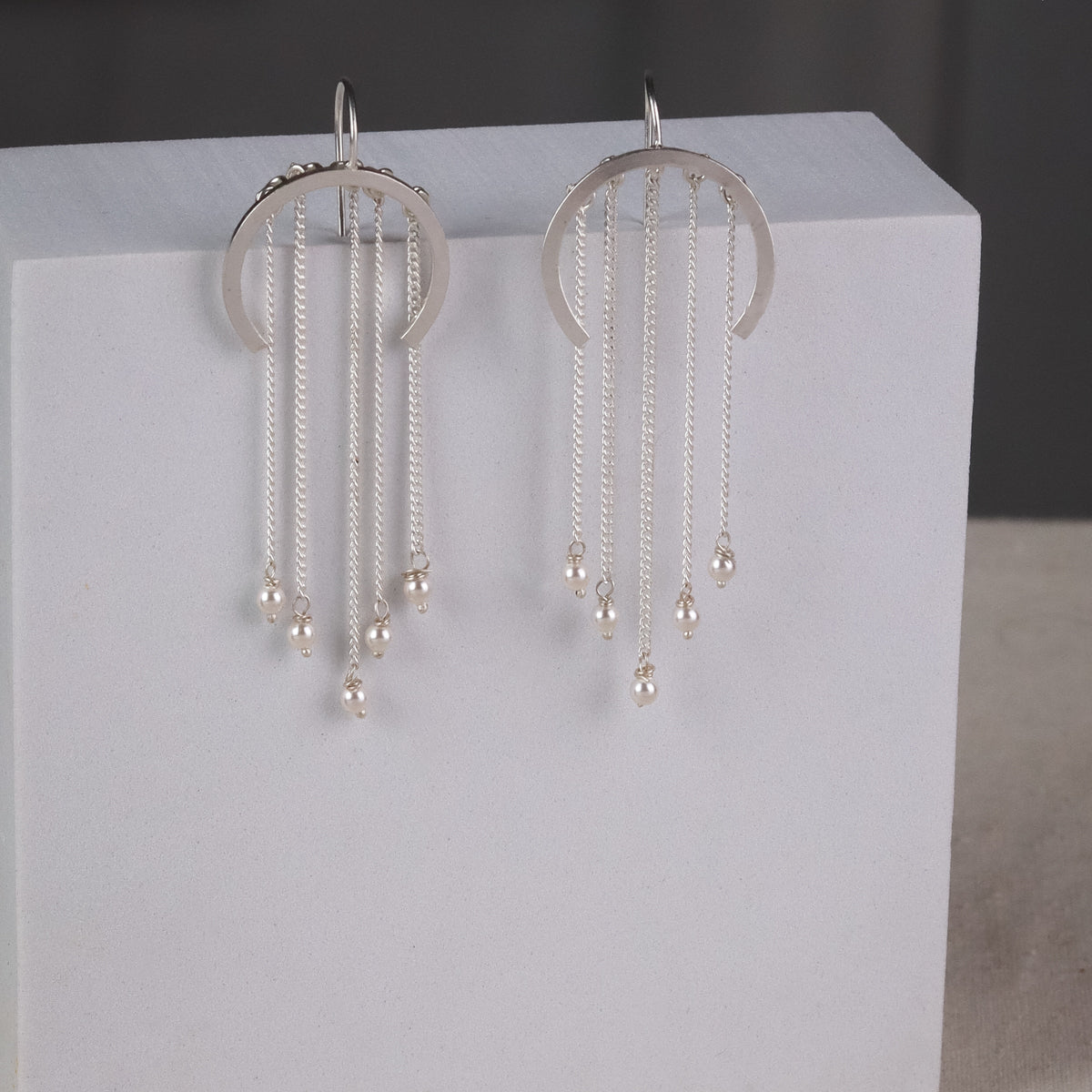 Silver C-Shape Fringe Earrings