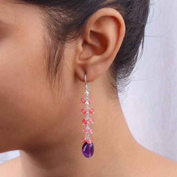 Amethyst & Pink Jade Sui Dhaaga Branch Earrings