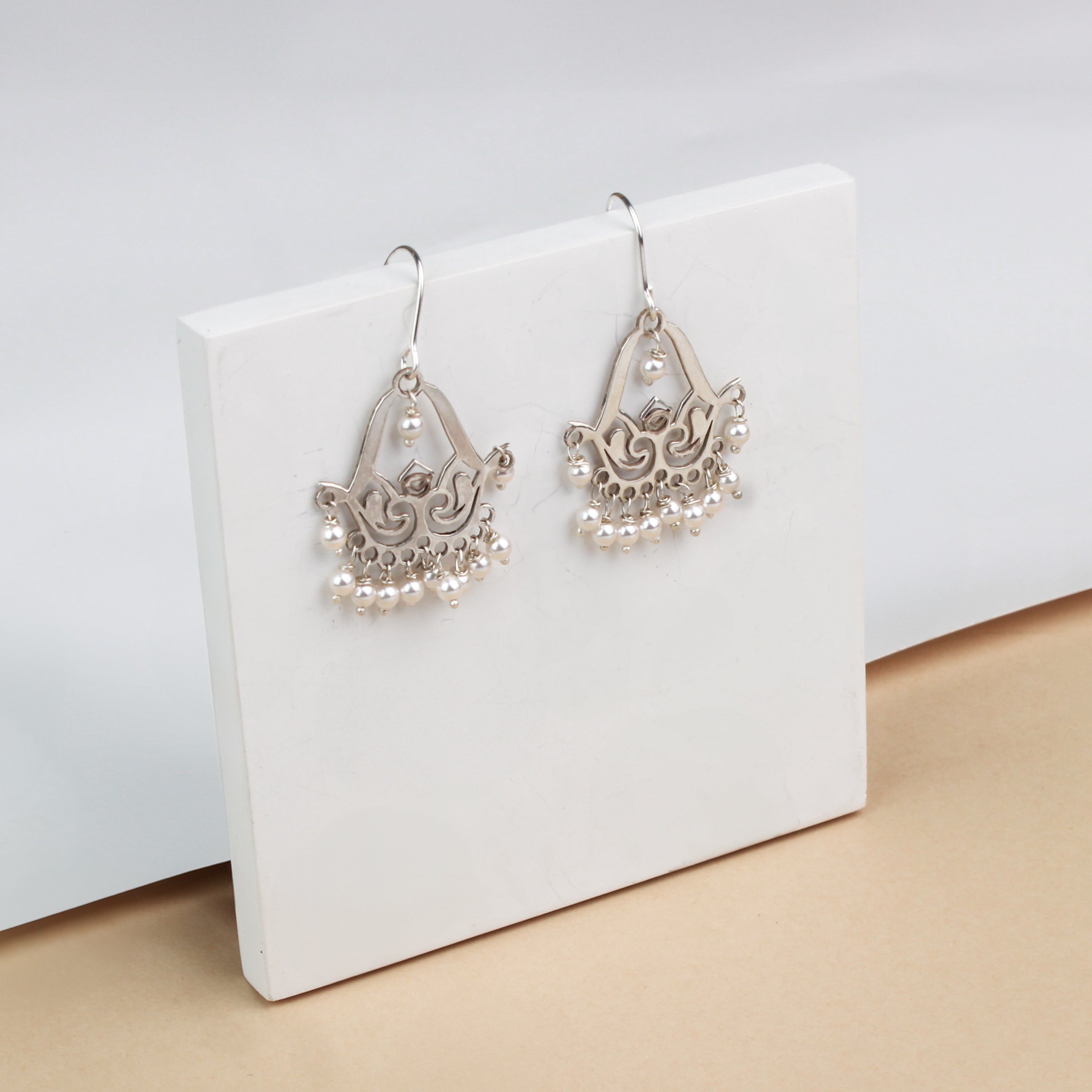 Silver Filigree Pearl Chandbali
