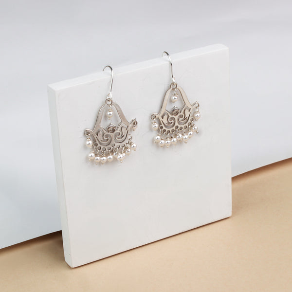 Silver Filigree Pearl Chandbali