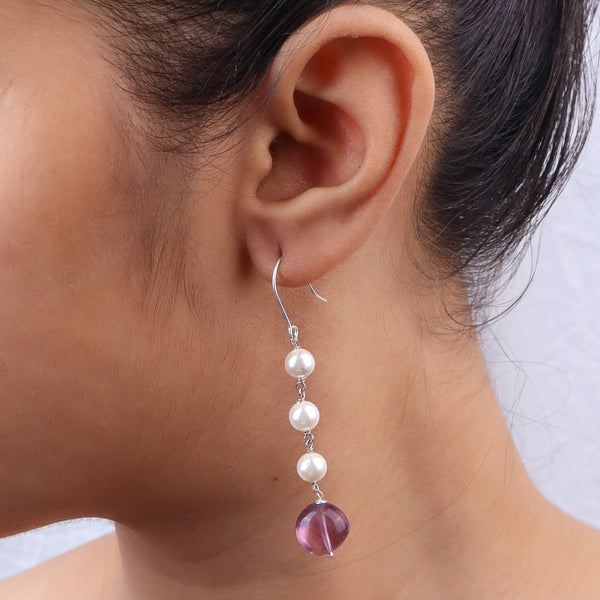 Purple Agate & Pearl Silver Earrings (Project Handmade)