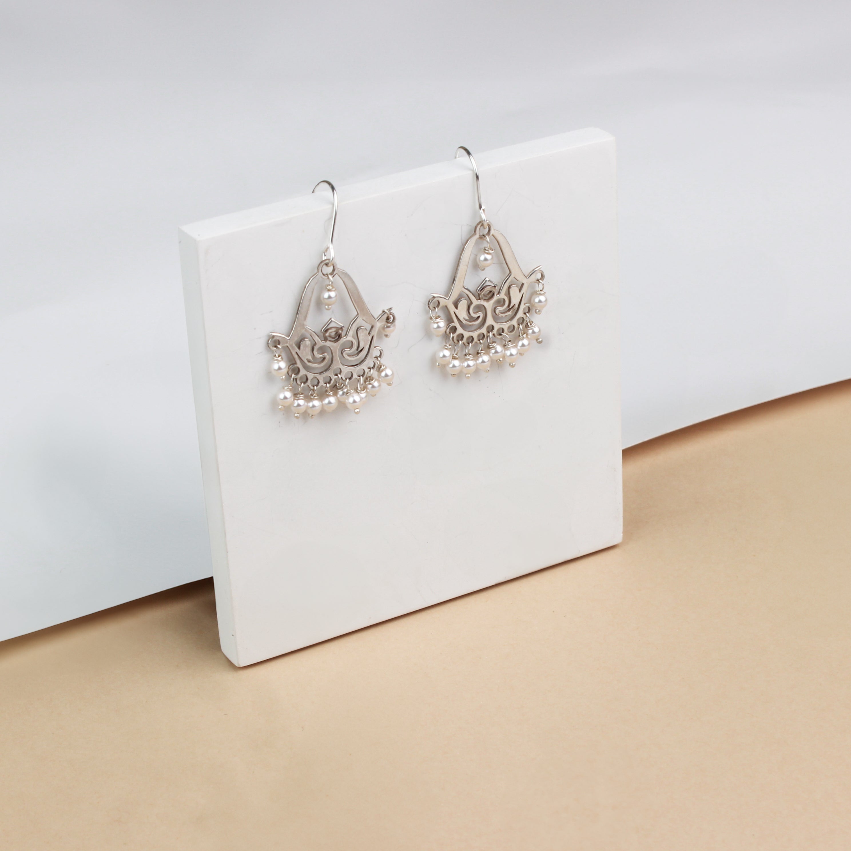 Silver Filigree Pearl Chandbali