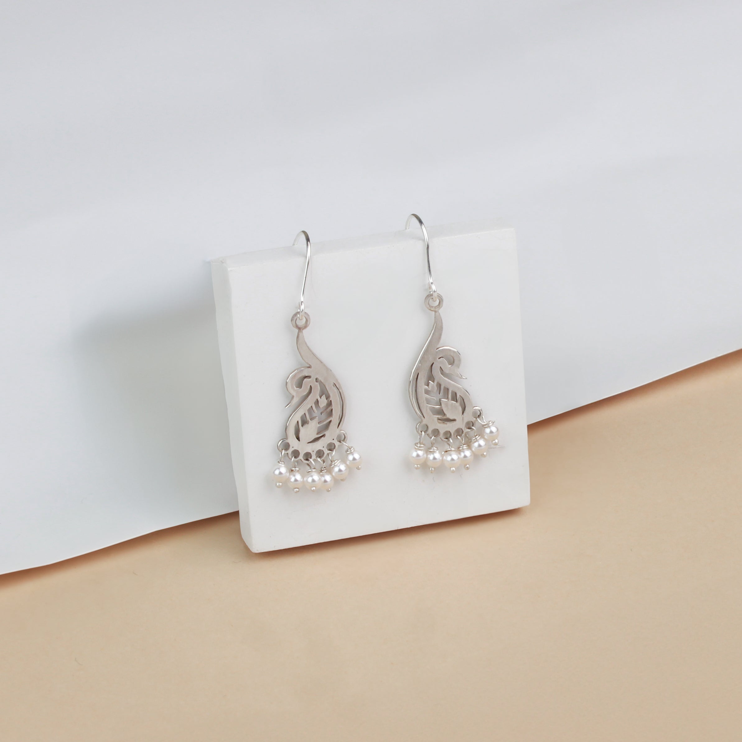 Silver Mayur Pearl Chandbali