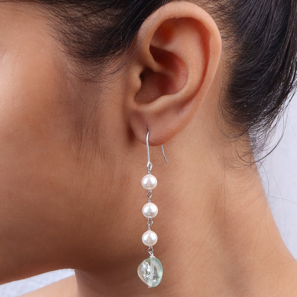 Aquamarine & Pearl Silver Earrings (Project Handmade)