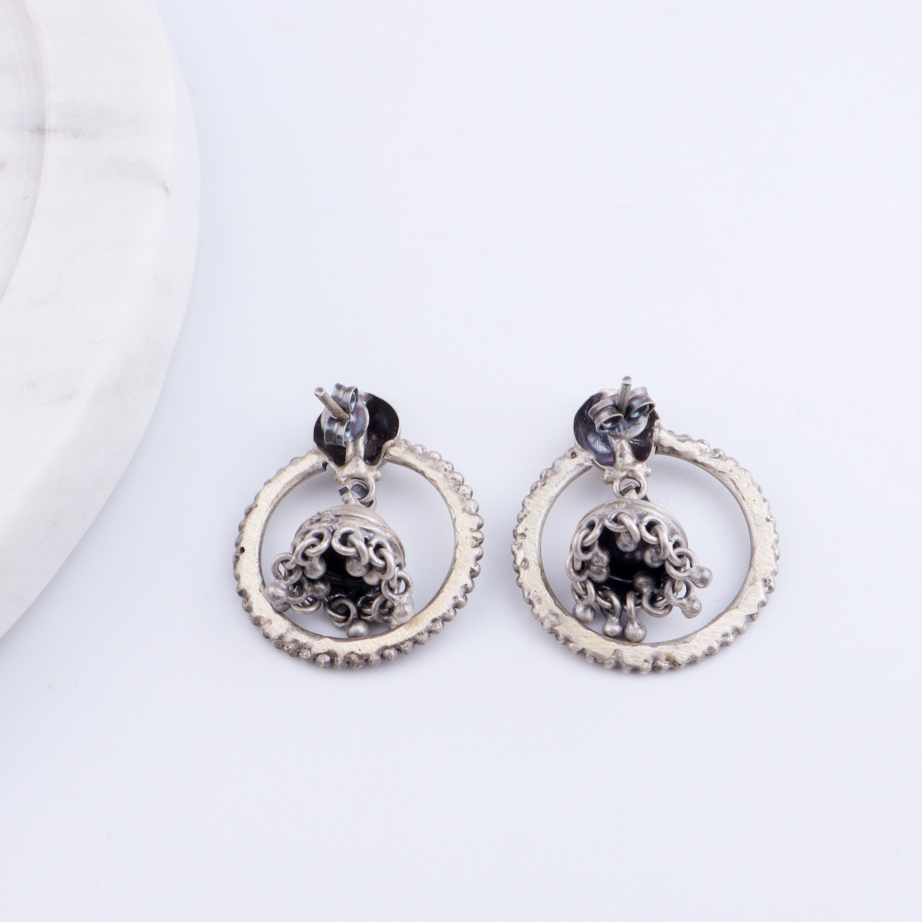 Rawa Hoop Dome Jhumki in Silver