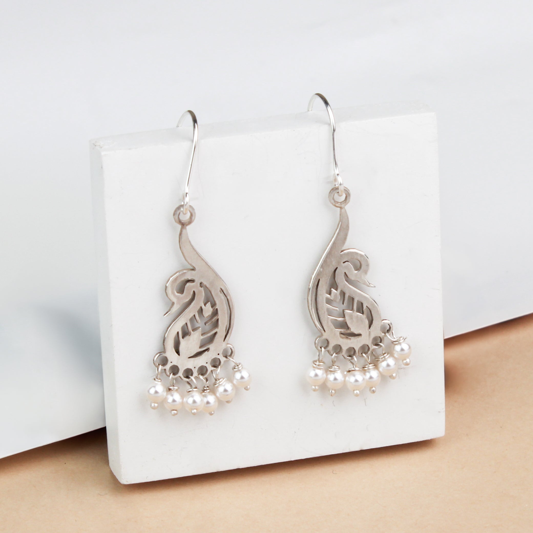 Silver Mayur Pearl Chandbali
