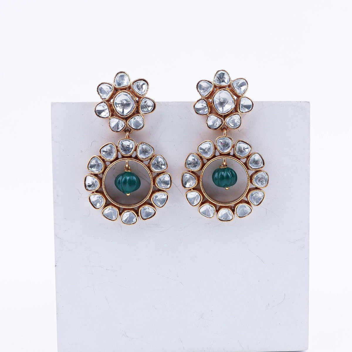 Close-up of a 22K gold-plated fashion earring showcasing intricate detailing, fine craftsmanship, and rich 22K gold plating